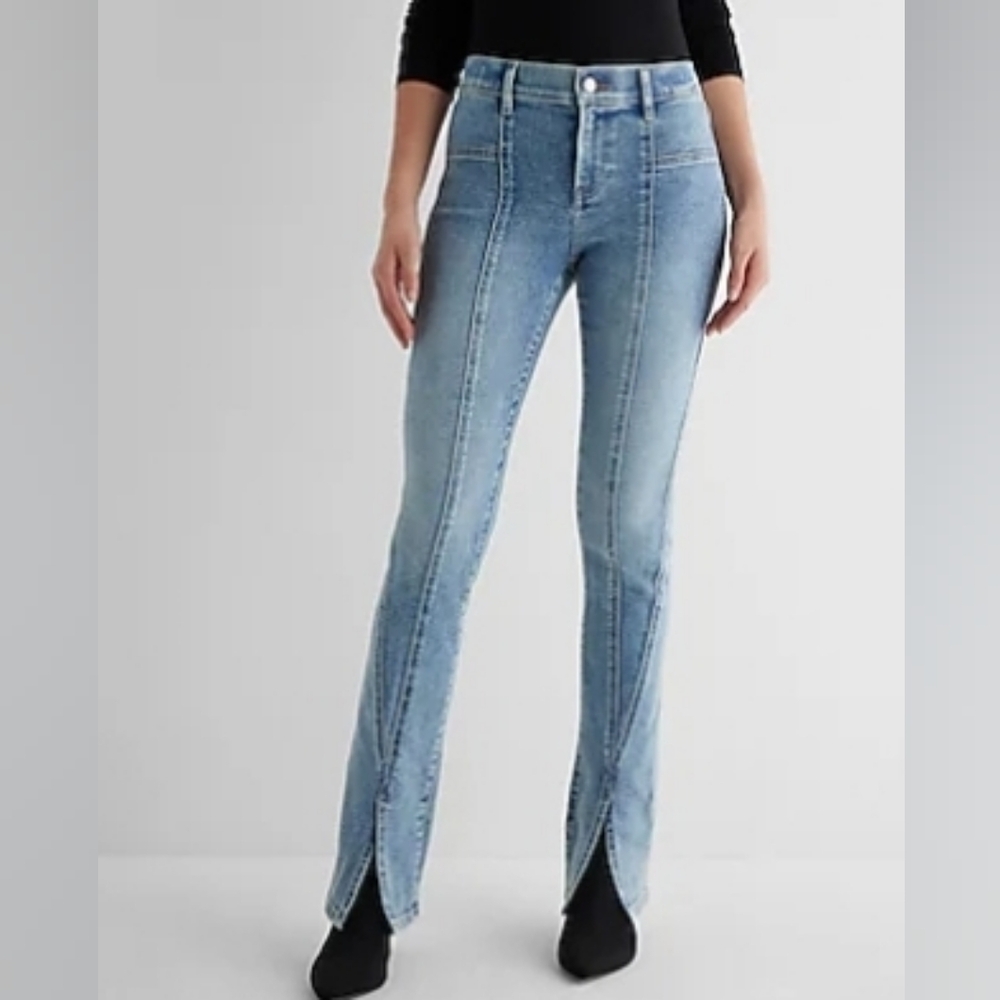 Express Mid Rise Medium Wash Seamed Front Vent Skyscraper Jeans